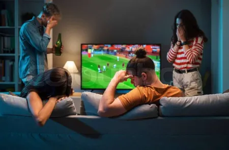 Supporters déçus après un match de football image libre de droit